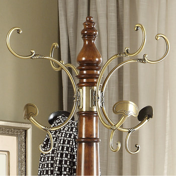 Clothes Rack Hook Accessories for Home Use, Solid Wood Bedroom Floor-Standing Coat Rack, European-Style Creative Design, Round Tube Clothes Hanger