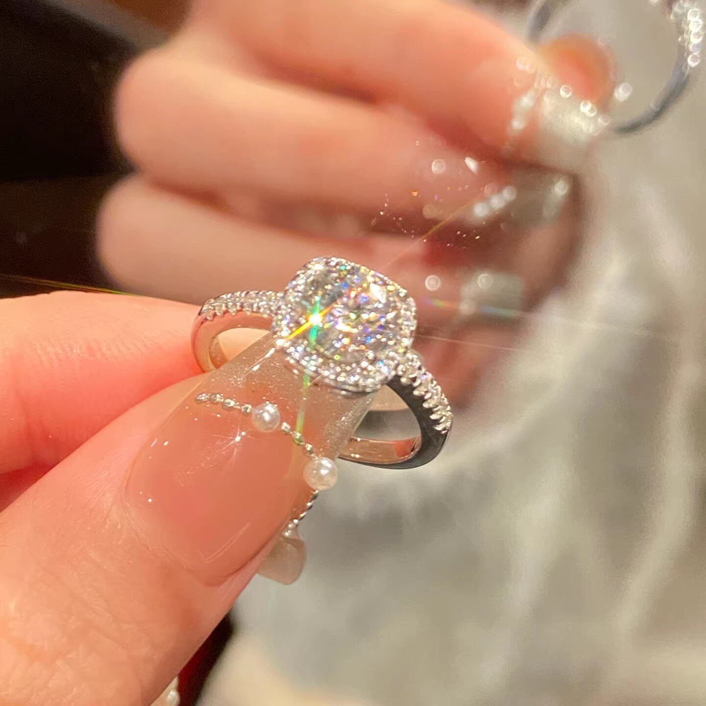 韩系精致锆石素圈戒指女开口可调节食指戒轻奢小众个性设计感指环