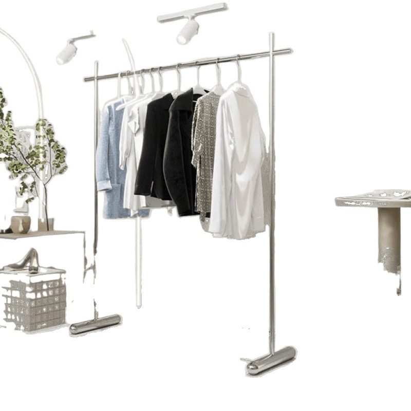 Clothing Store Display Rack Stainless Steel Simple Floor-to-Floor Nakajima Hanger for Men's and Women's Children's Clothing Store Shelf Display Props