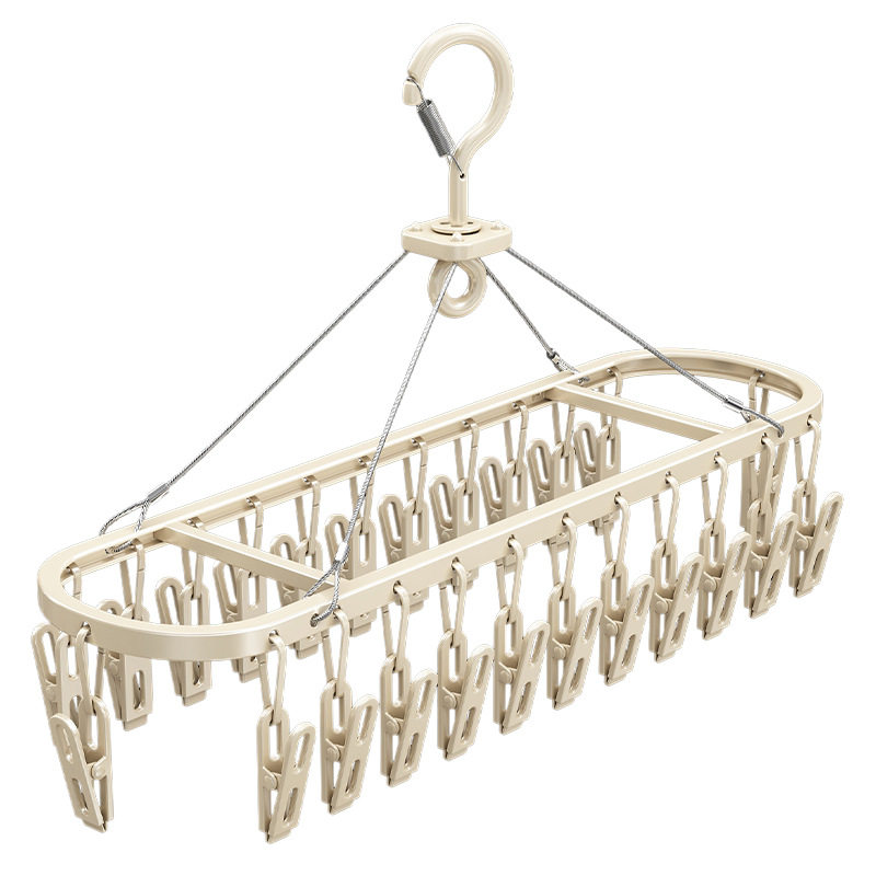 Milky White Aluminum Alloy Sock Drying Rack for Home Balcony, Stainless Steel Drying Rack with Multiple Clips for Underwear and Clothes