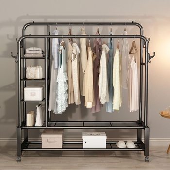 Black Double-Pole Simple Clothes Drying Rack Floor-Standing Indoor Room Rental Clothes Rack Home Clothes Rack Bedroom