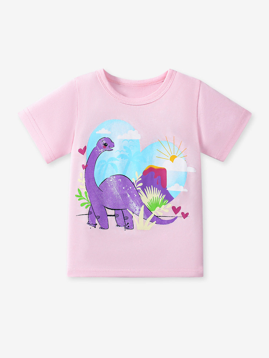 Girls' Summer Cute Short-Sleeve Top, New Year Cartoon Kids' T-Shirt Set