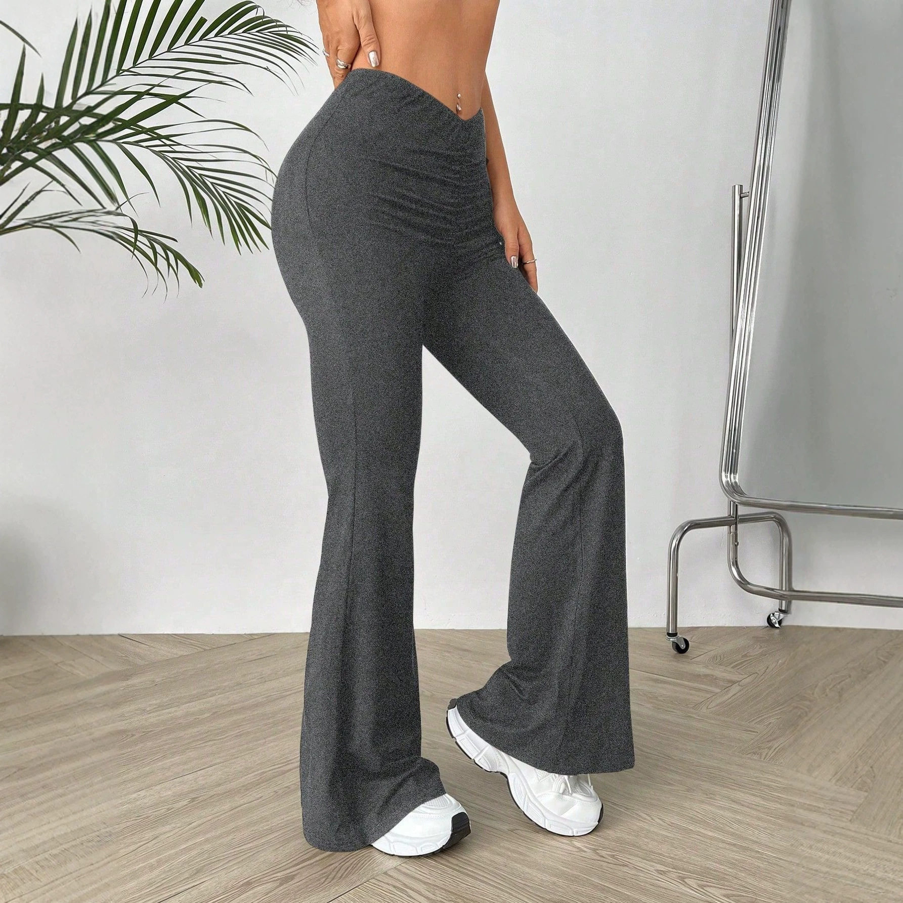 High Waisted V Neck Slim Fit Stretch Flare Pants Womens Casual Trousers Perfect for Everyday Wear Ready to Ship