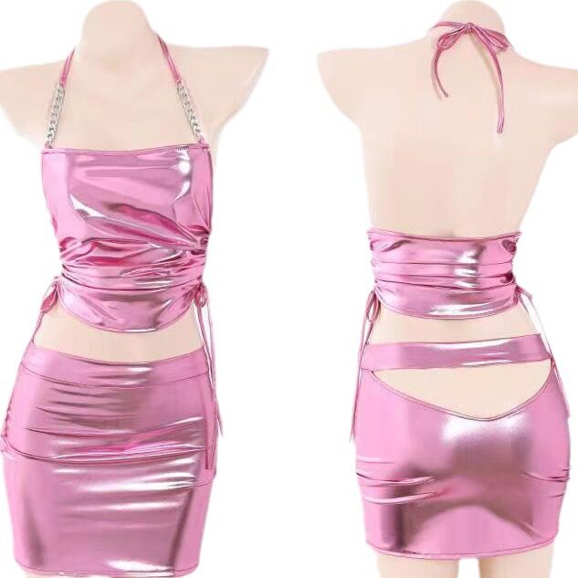Sexy Underwear Sexy Cyber Celebrity Tight Nightclub Split Tube Shining Abstinence Style Hanging Neck Strap Hip Skirt suit