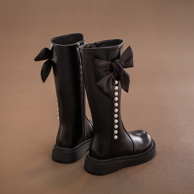 Girls' Leather Boots, Kidsren's 2025 Autumn and Winter New Long Boots, High Boots, Little Princess Fashionable Cotton Boots Wholesale