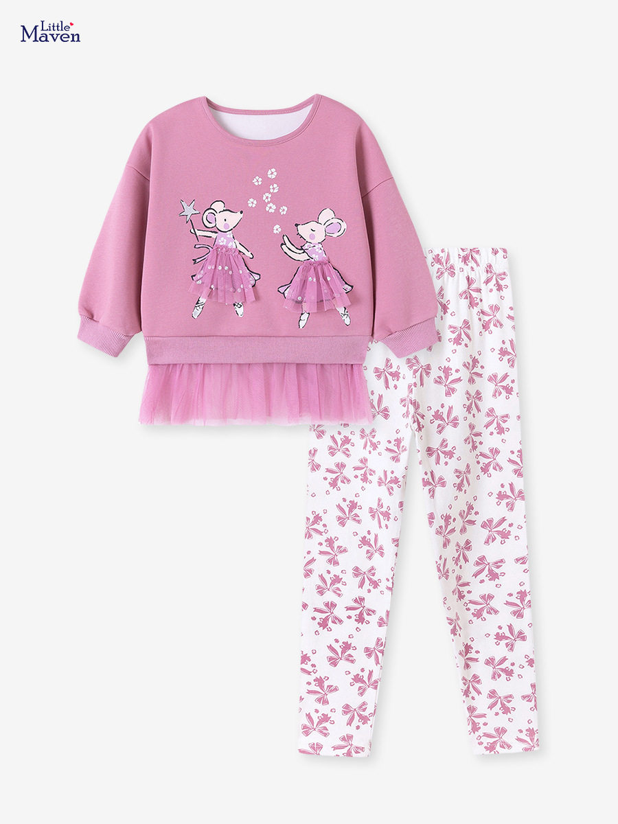 New [Style] Children's Clothing Wholesale, Fall & Winter Cute Girls' Set, Fleece-lined Cartoon Kids' Outfit