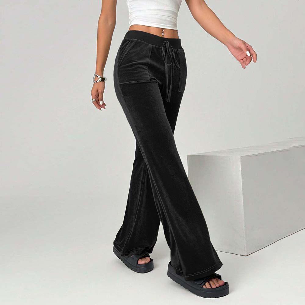 Custom Womens Velvet Wide Leg Trousers Drawstring Flattering Fit Spring Summer Style Perfect for Office Wear