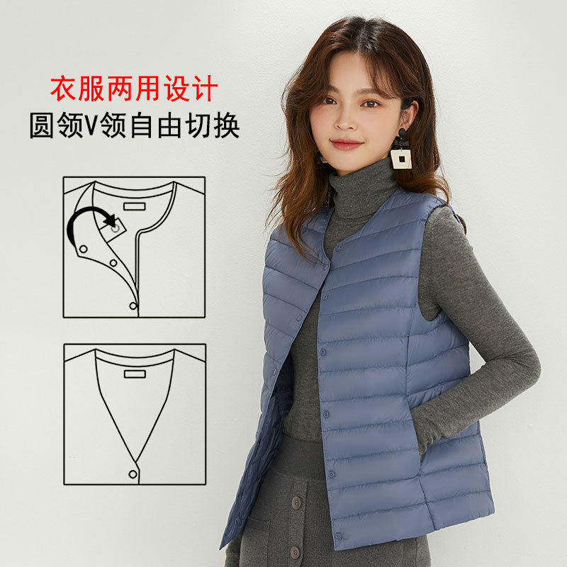 90 velvet women's liner waistcoat light down jacket women's Pinghu wholesale round neck plus size thin light winter coat