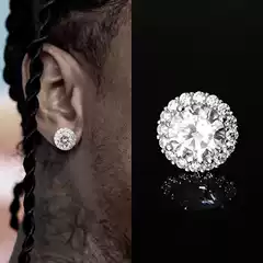 12mm Super Large Cluster-Studded Sparkling Diamond Hip-Hop European and American Trendy High-End Earrings for Men and Women