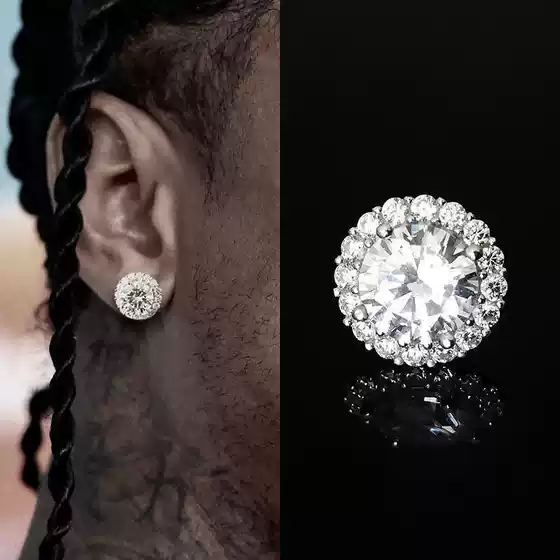 12mm Super Large Cluster-Studded Sparkling Diamond Hip-Hop European and American Trendy High-End Earrings for Men and Women