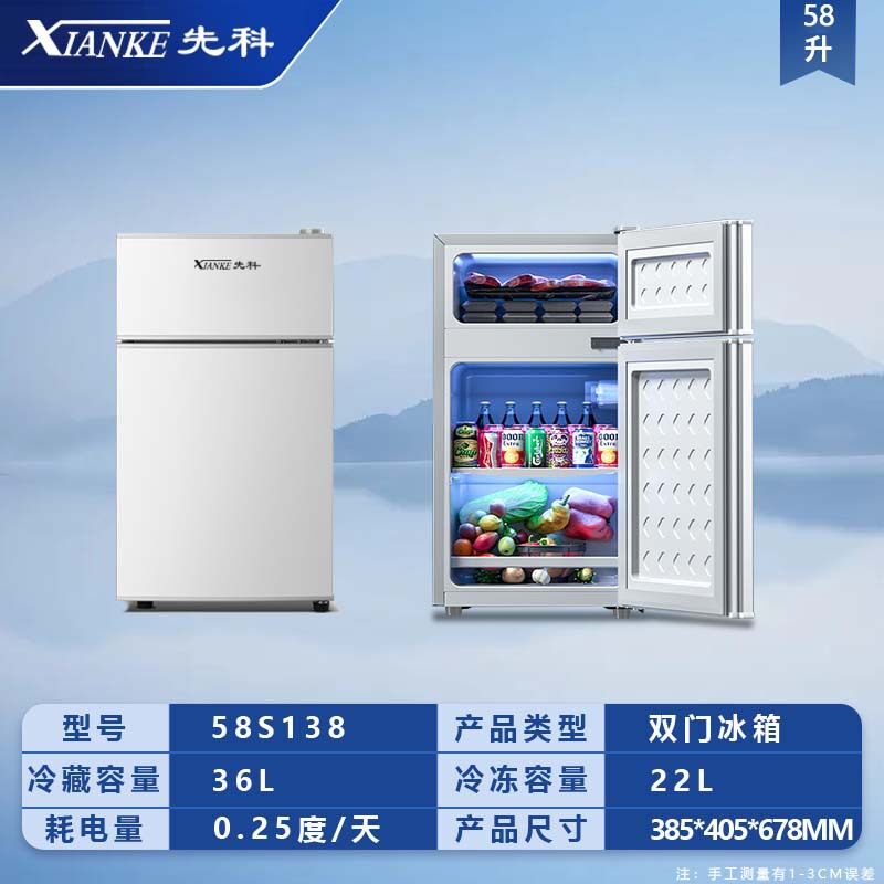 先科家用双门电冰箱速冻保鲜出租屋迷你冷柜一级能耗节能静音冷藏
