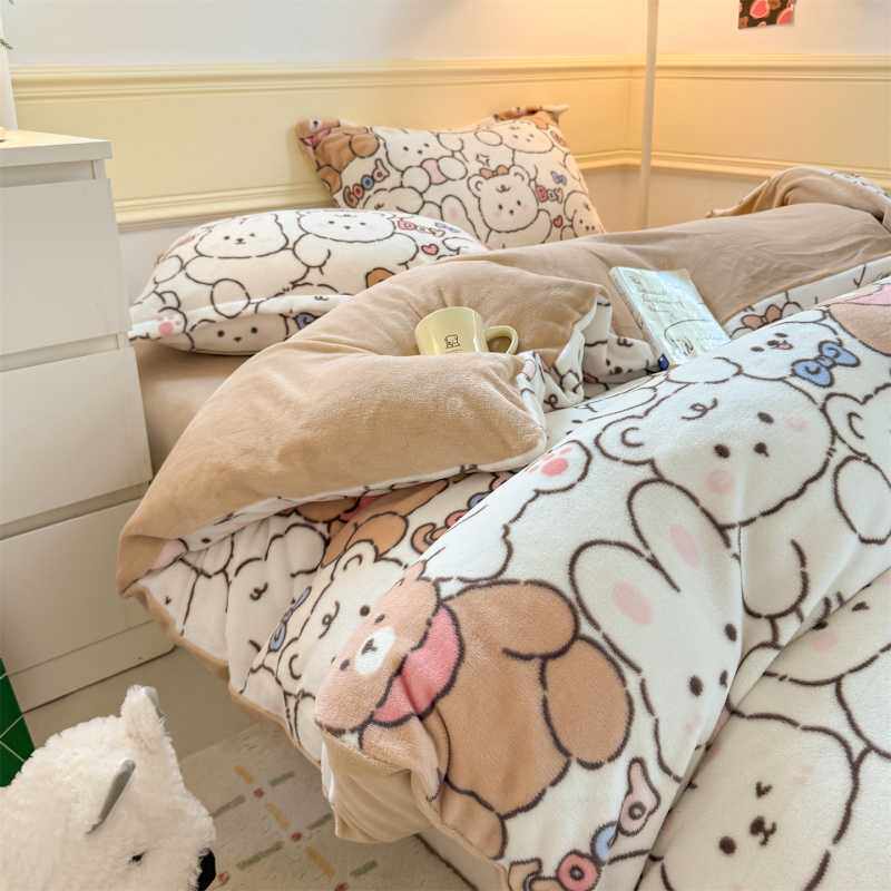 Nantong Home Textiles 2025 New Style Fresh and High-Density Thickened Milk Velvet Printed Four-Piece Bedding Set Wholesale