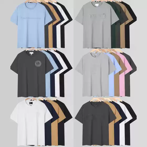 [Correct Version] 26 New Style Fish Print Short-Sleeve T-Shirt, Round Neck, Unisex, Summer, Pure Cotton, Youth, Solid Color, Casual Style