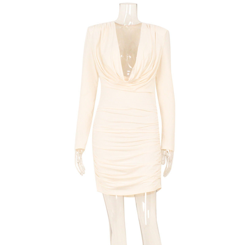 Elegant Womens Bodycon Dress Low V Neck Waist Defining Solid Color Office Wear Chic Style Wholesale Available