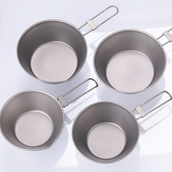 Outdoor pure titanium single-layer handle foldable metal titanium bowl camping picnic light and easy to carry healthy without smell