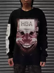 European and American Dark Horror Spoof Style Character Pattern Printing Men's and Women's Versatile Autumn Pullover Bottoming Shirt