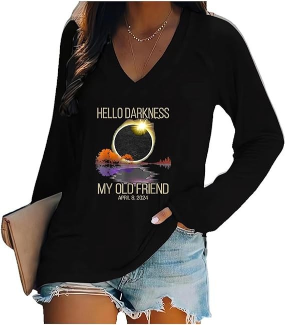 外贸跨境夏季女装简约休闲v领长袖T恤印花T恤女 独立站厂家货源