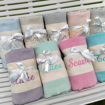 Etsy Hot Sale Embroidered Logo Turkish Beach Blanket Cotton and Linen Blanket Towel Blanket Turkish Blanket