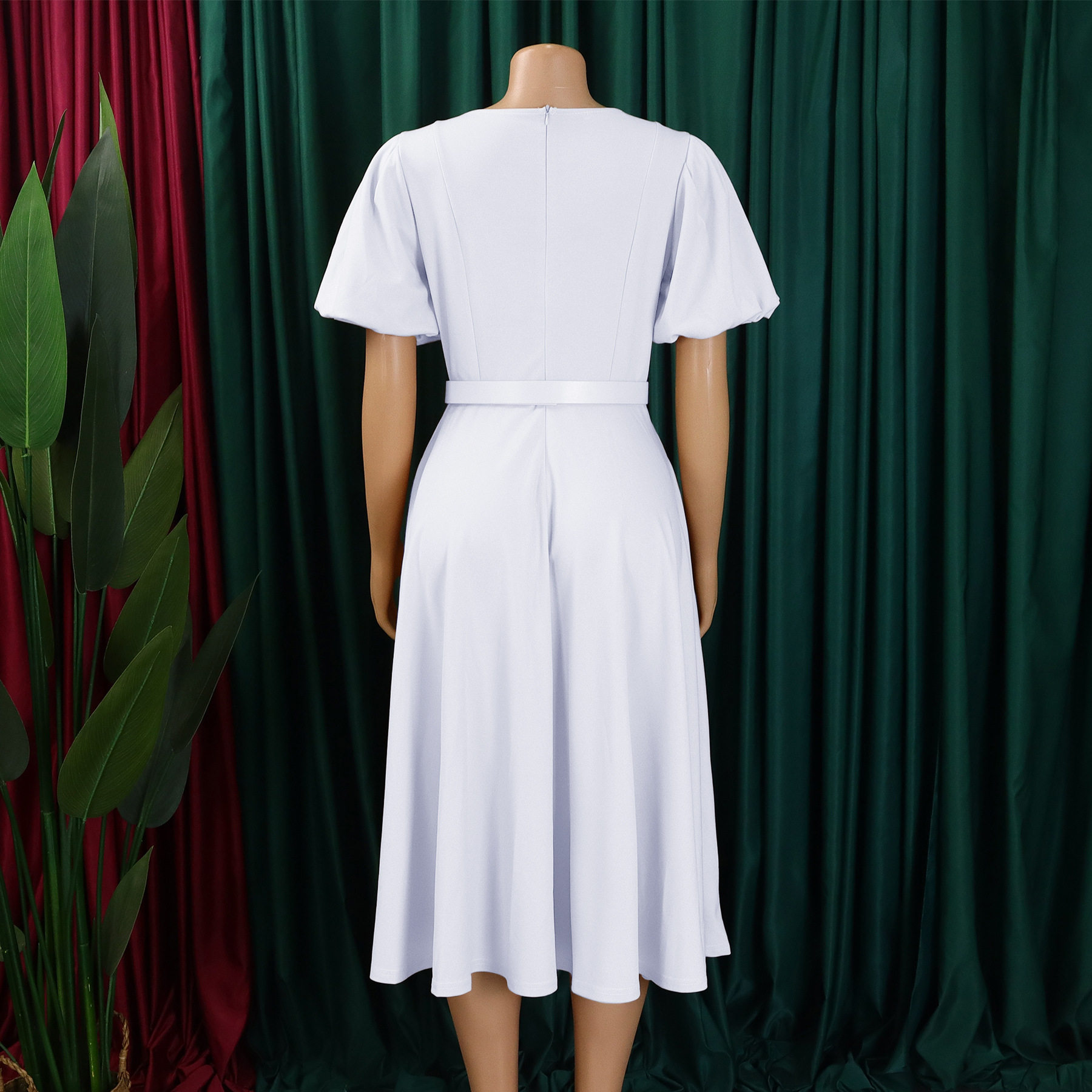 Plus Size Womens Dress Fashionable Puff Sleeve High Waist Flared Skirt Summer Occasion Wholesale Available