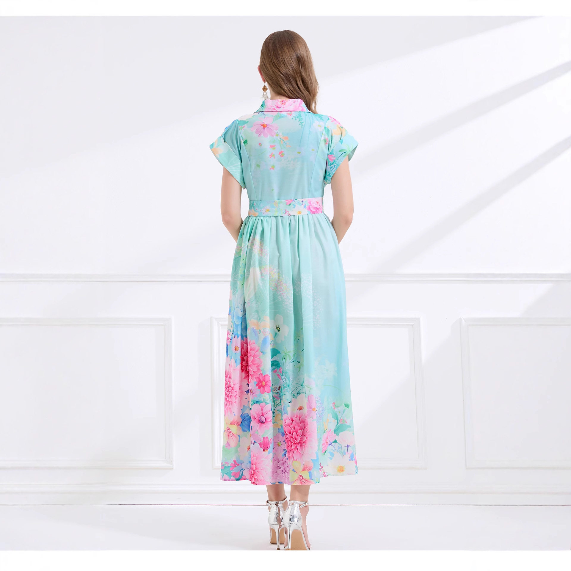 Sleeveless Printed Maxi Dress Elegant Design Suit Collar Flowy Hem Summer Fashion for Women Wholesale Available