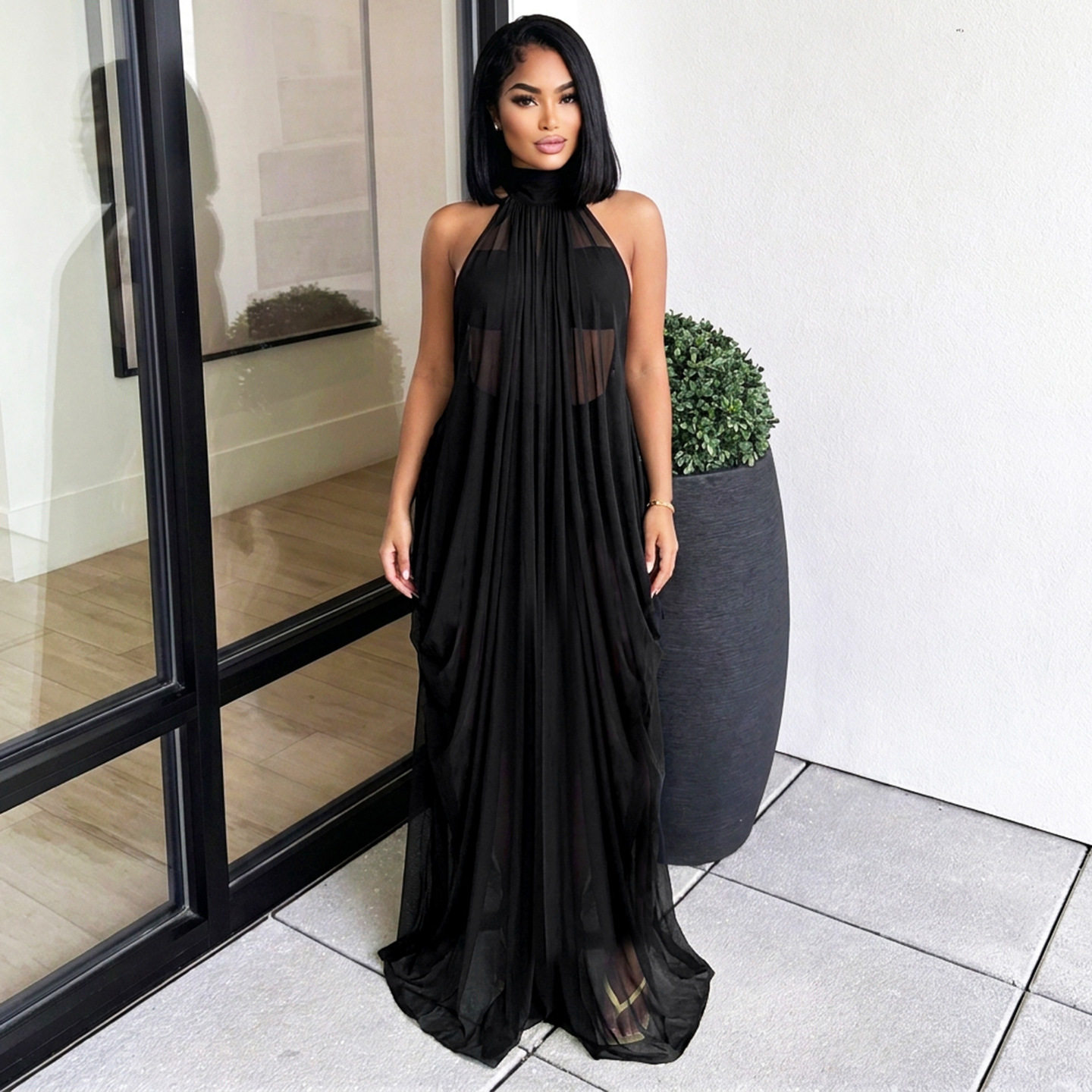 Summer Womens Fashion Set Halter Neck Strapless Sheer Fabric Bodycon Skirt Perfect for Parties or Night Out