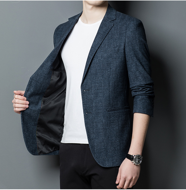 Áo vest nam dáng ôm phong cách Hàn Quốc, blazer nam lịch lãm mặc hàng ngày — Xanh denim