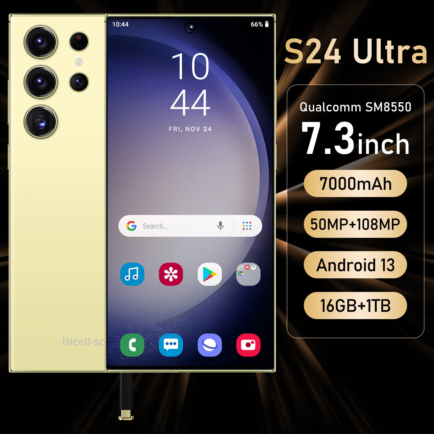 สมาร์ทโฟนแบบกำหนดเองข้ามพรมแดน S24 Ultra Android 7.3 นิ้ว แห...