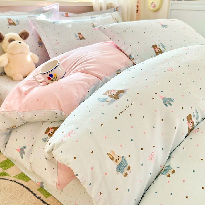 【100%両面ピュアコットン】ドット柄フォレストベア