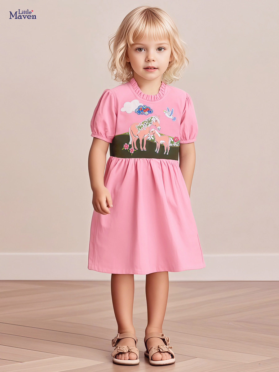 Girls' Dress Wholesale, Summer Short-sleeve Cotton Kids' Dress, Cartoon Kids' Skirt