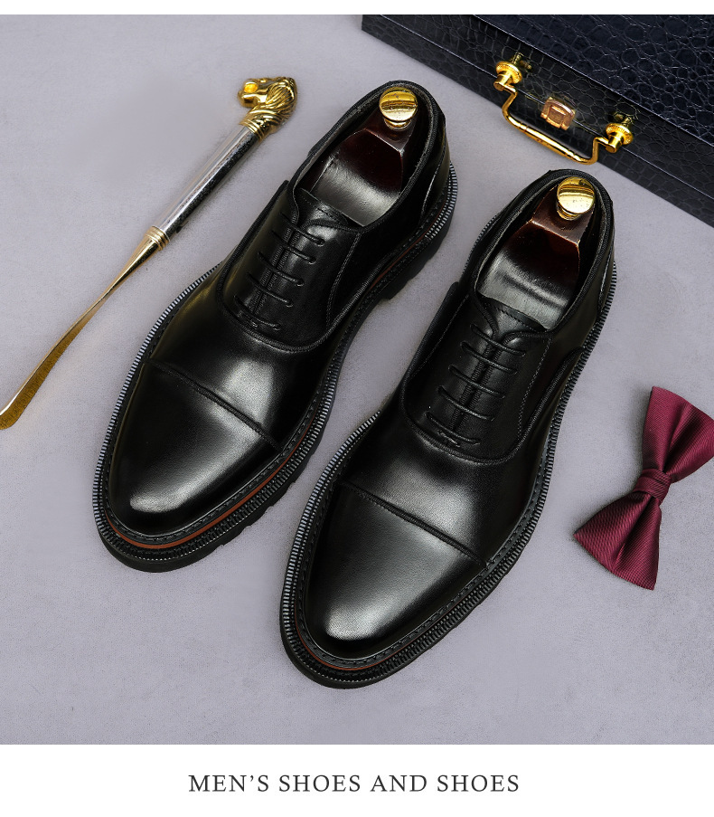 Giày Oxford nam da bò thật mũi tròn ba đường may, giày công sở và giày cưới — màu đen, Màu trắng, Màu be