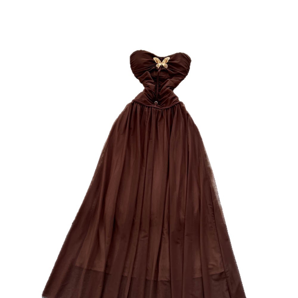 Vintage Strapless Butterfly Off Shoulder Dress High Waist Slim Fit A Line Tulle Long Skirt Elegant Evening Wear