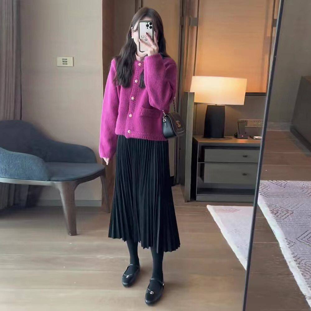 Maternity Dress Suit, Autumn and Winter Knitted Sweater Jacket, Mid-Length Inner Warm Base Skirt, Autumn Two-Piece Set