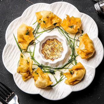 Japanese-style Ceramic High-value Household Dumplings Plate with Vinegar Dish Breakfast Dip Dip Creative Dishes Shrimp Plate Snacks