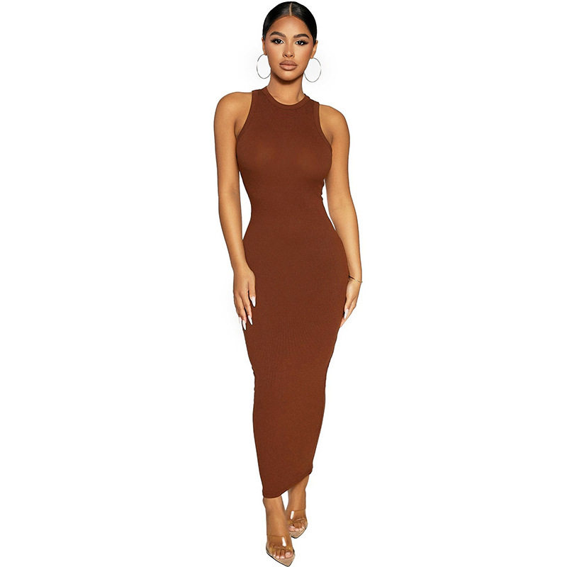 Womens Fashion Sleeveless Bodycon Dress Round Neck Elegant Fit Color Block Design Perfect for Parties and Events