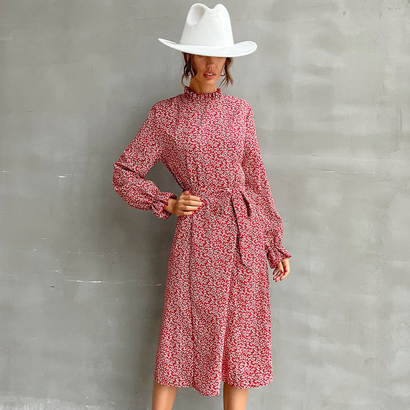 Long Sleeve Floral Print Bodycon Dress for Women High Neck Slim Fit Elegant Style Perfect for Parties and Events