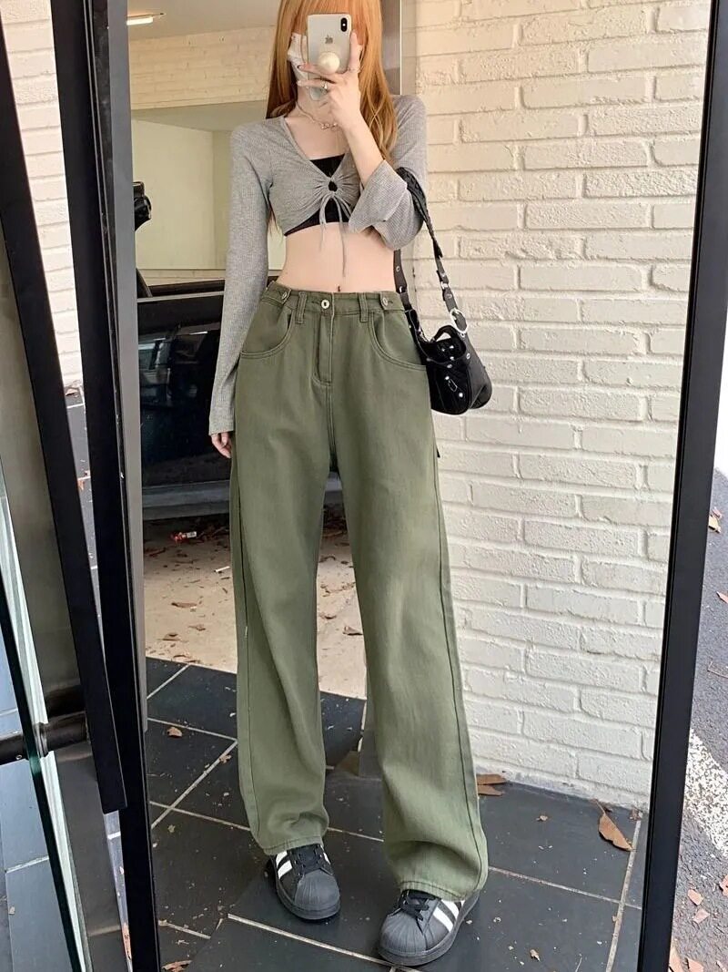 Plus Size Womens High Waist Loose Straight Leg Jeans Vintage Style Korean Design Flattering Fit Spring Fashion