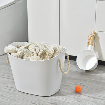 Hemp Rope Dirty Clothes Basket White Portable Multi-purpose Storage Barrel Bathroom Toilet Sundries Storage Basket Plastic Storage Barrel