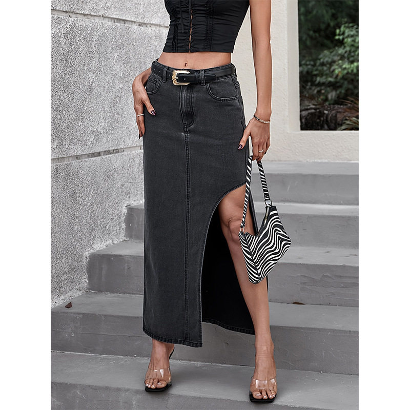 High Waisted Split Denim Skirt Fashionable Womens Apparel Trendy Casual Wear for Spring Summer Wholesale Available
