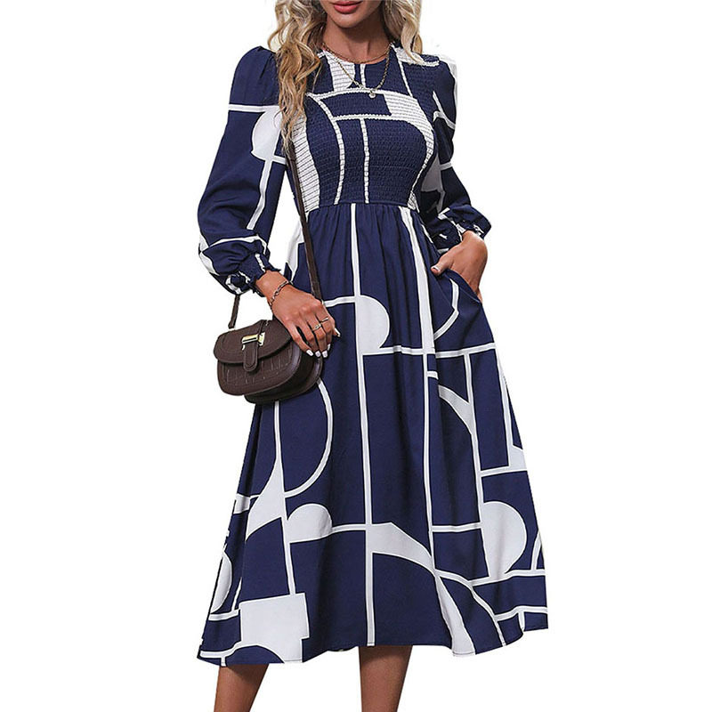 Floral Long Sleeve Dress Autumn Collection European and American Style Comfortable Fabric Wholesale Available