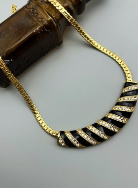 复古斑马纹满钻镶嵌经典黑金项链