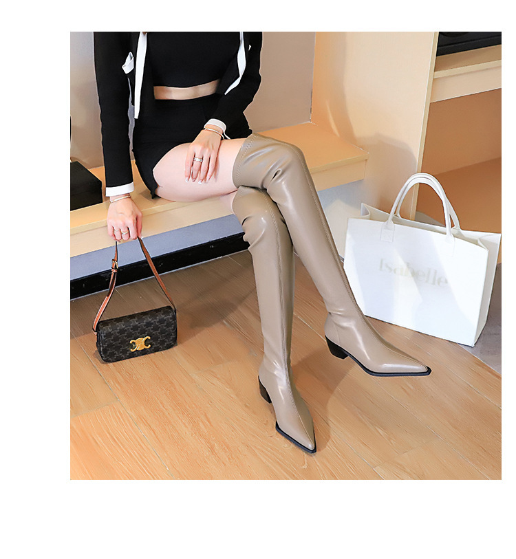 Boot nữ cổ cao quá gối gót vuông mũi nhọn phong cách thanh lịch — Màu cà phê, Màu đen, Màu Kaki