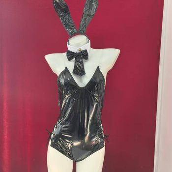 Sexy Lingerie Two-Dimensional Patent Leather Rabbit Suit Cos One-Piece Open Back Sexy Temptation Wholesale Delivery