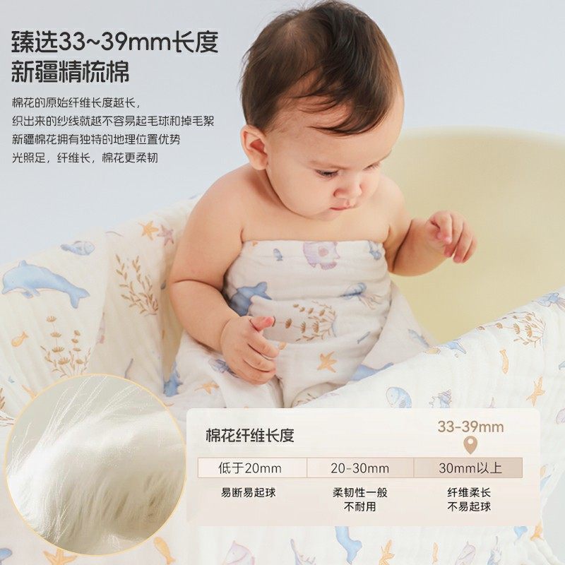 7A Antibacterial Baby Bath Towel Class A Gauze Pure Cotton Super Soft Absorbent Cover Blanket Newborn Children's Pure Cotton Bath Towel