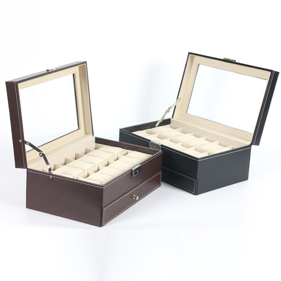 Deyi wholesale PU leather double-layer jewelry box window 12-bit watch box jewelry box jewelry storage box