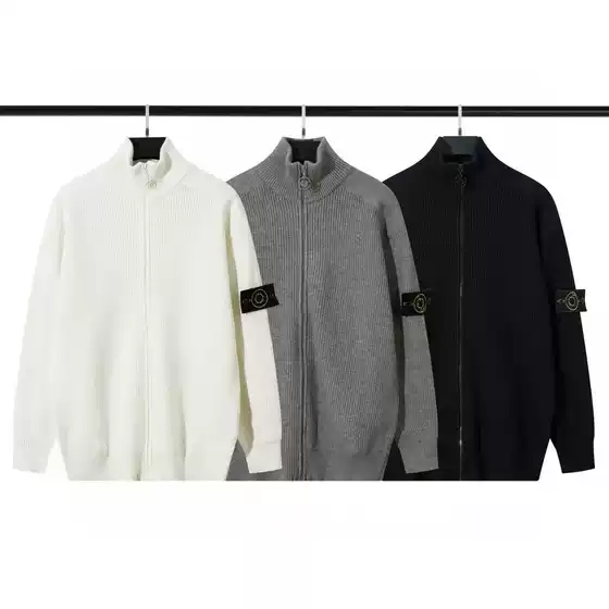 New Zipper Open Chest Stand up Collar Knitted Sweater for Men and Women in the High Version of Sitong Island, Long Sleeve Sweater Jacket