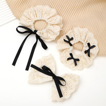 Cross-border Sweet Lace Intestinal Hair Ring French Retro Bow Lace Intestinal Ring High Elastic Ball Hair Headwear