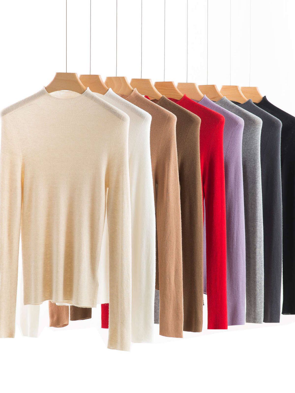 A generation of hair wholesale semi-high collar silk cashmere blend bottoming sweater slim outer wear long sleeve top solid color