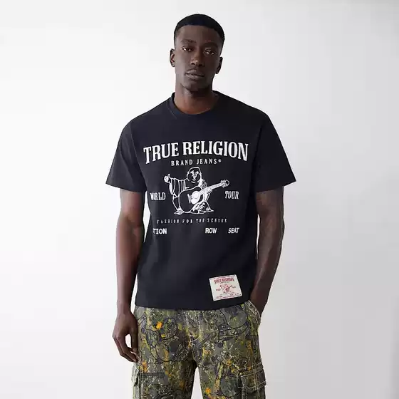 Summer Men's Clothing 230g True Religion Heavyweight Short-Sleeved T-Shirt for Men Loose Fit