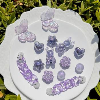 14 Pieces (Purple Rabbit Love Star) Shoe Accessories - Detachable DIY Modified Crystal Chain Multifunctional Shoe Clip