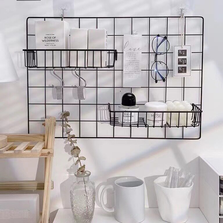 Iron Mesh Grid Storage Rack Hanging Basket Tray Photo Wall Accessories Supermarket Storage Iron Storage Rack Decorative Household